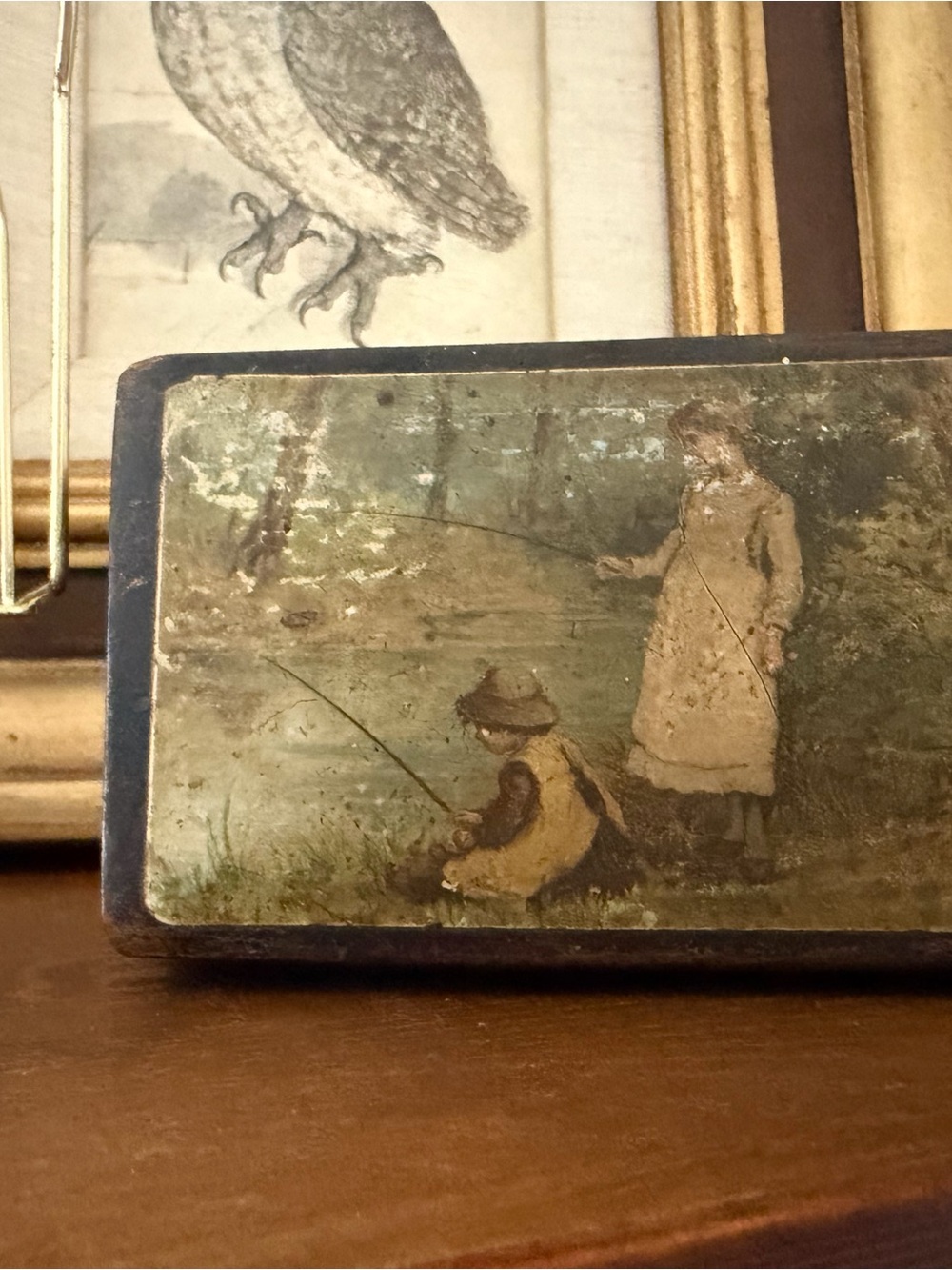 Vintage Fishing Children Vintage Tea Tin Caddy Box, Keepsake Trinket Storage